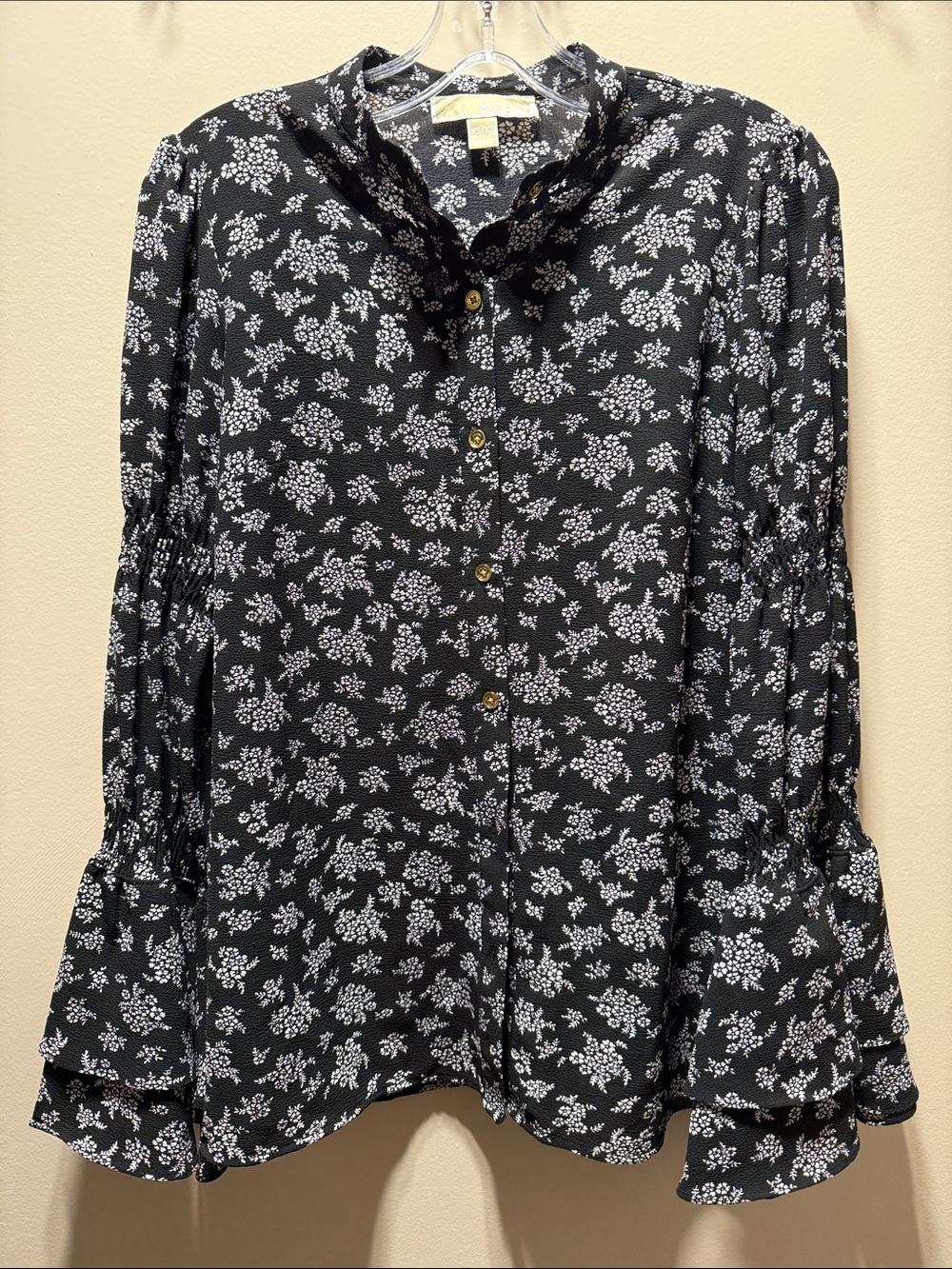 MICHAEL Michael Kors Black and White Floral Button-Down Blouse
